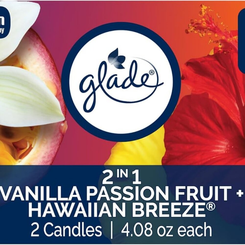 1-Wick Scented Candle Jar, 2in1 Hawaiian Breeze & Vanilla Passion Fruit, Air Fre